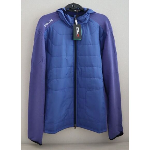 RLX Ralph Lauren Men's Sz L Blue Full Zip Hooded Wool Blend Golf Jacket